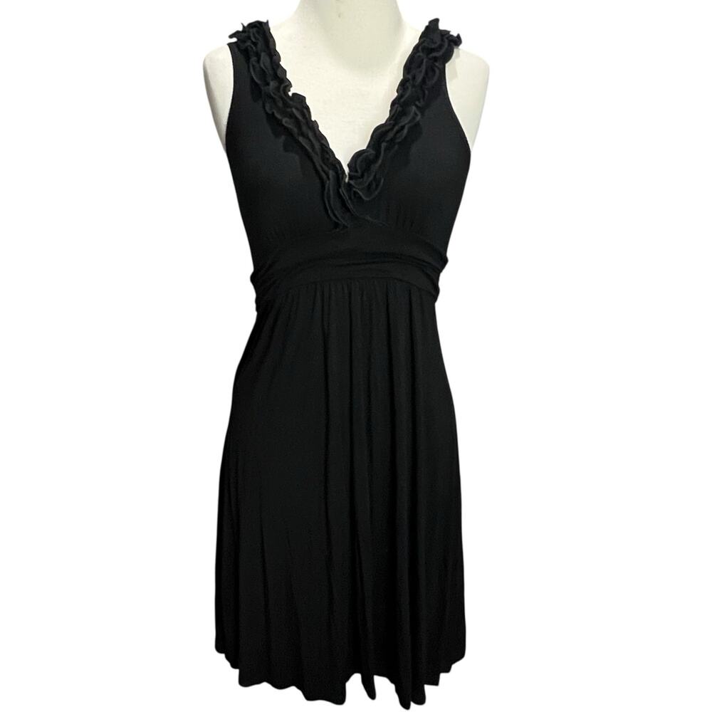 Soprano Y2K Babydoll Dress M Black Ruffle Neck Fit Flare Stretch Whimsygoth‎ USA